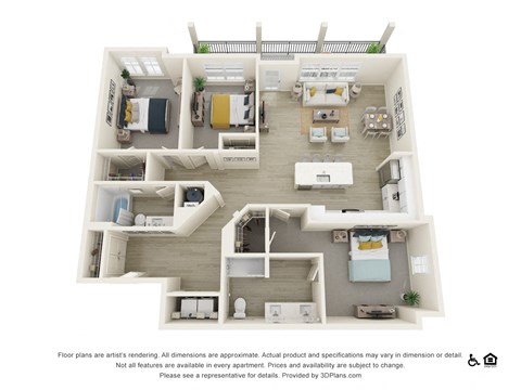 Floor plan for 3 beds, 2 baths, 1500 sqft